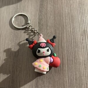 SANRIO KUROMI FIGURINE HOLDING APPLE KEYCHAIN 2.25"